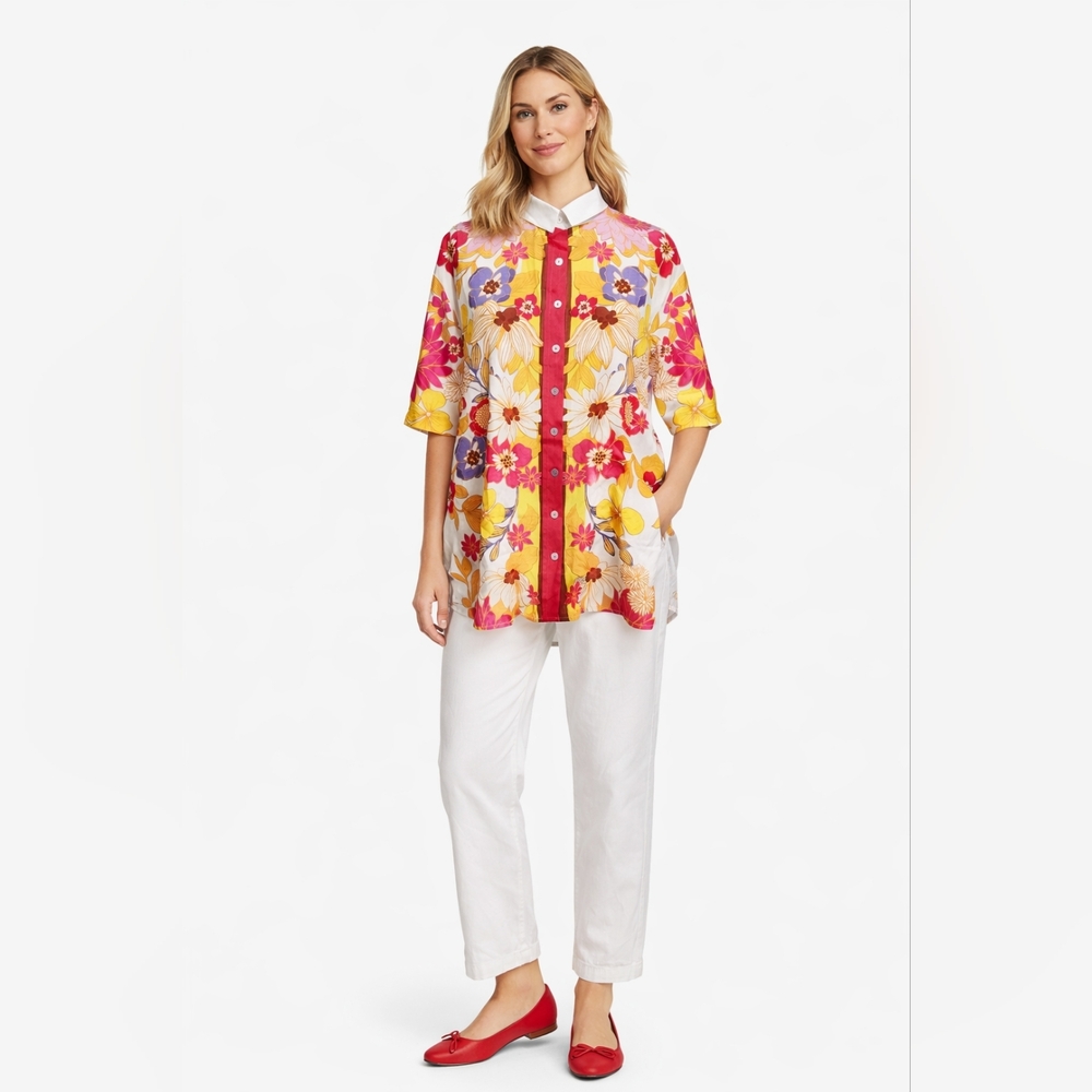 Johnny Was Women's Penny Button Down Shirt 100% Silk Floral Print Size L NWT